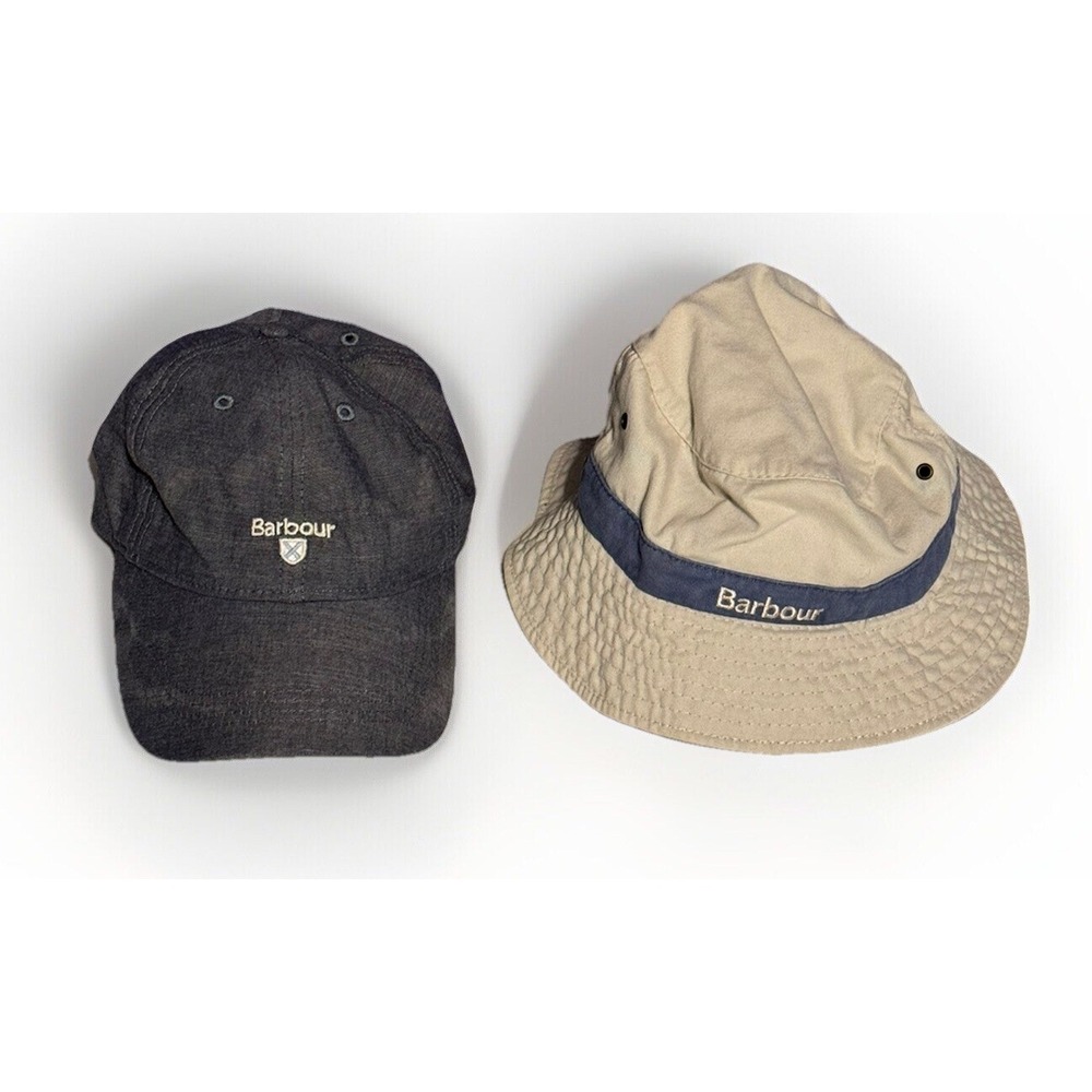 Barbour Bucket Safari Hat Lot M Chambray Strapback Plaid Golf Tennis USA Made